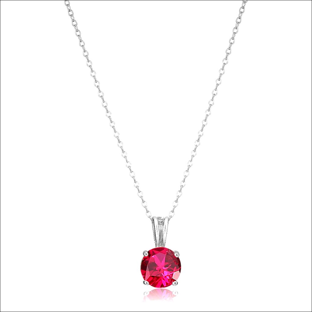 Sterling Silver Round Cut Birthstone Pendant Necklace 18"